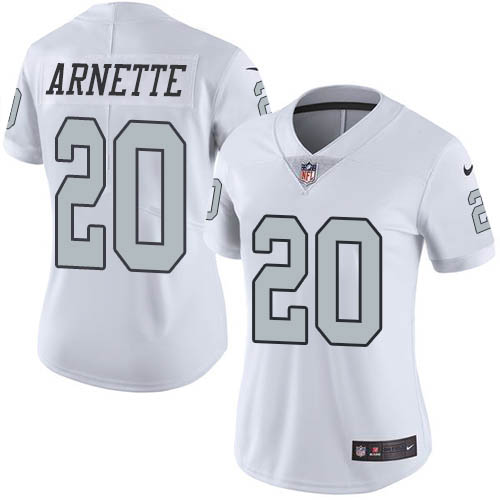 Nike Raiders #20 Damon Arnette White Women's Stitched NFL Limited Rush Jersey